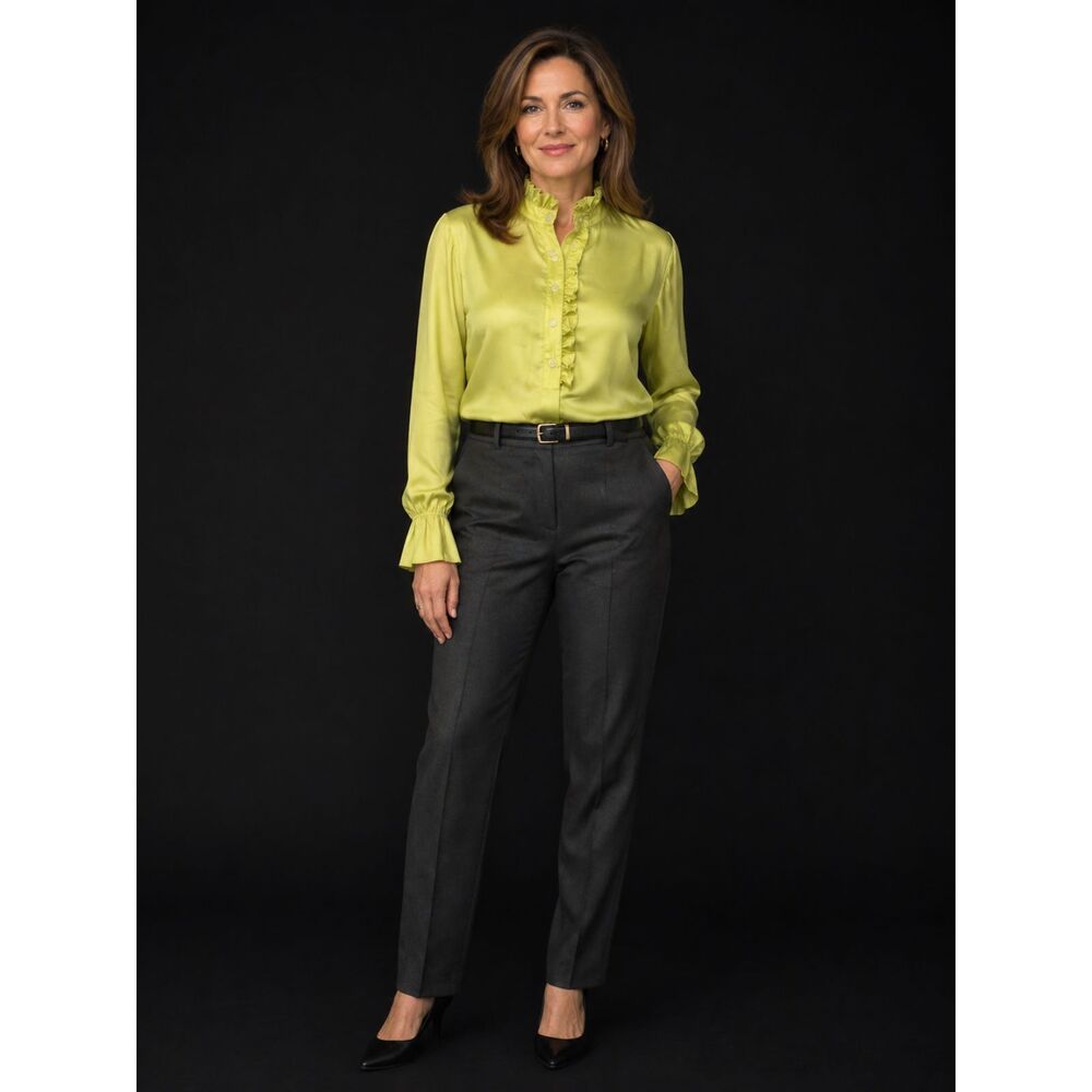 Women's Long-Sleeved Lime Green Ruffled Blouse Size XL Shein